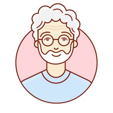Bir yaşlı adamın yüzü. Yaşlı. Dedesi avatar. Doğrusal vektör çizim