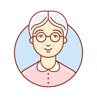 Yaşlı kadın. Yaşlı bir Bayan yüzü. Avatar. Doğrusal sanat. Vektör çizim