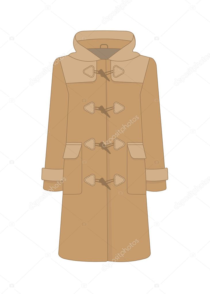 Women's duffle coat. Cashmere and wool. Trendy model of women's wardrobe. Vector illustration
