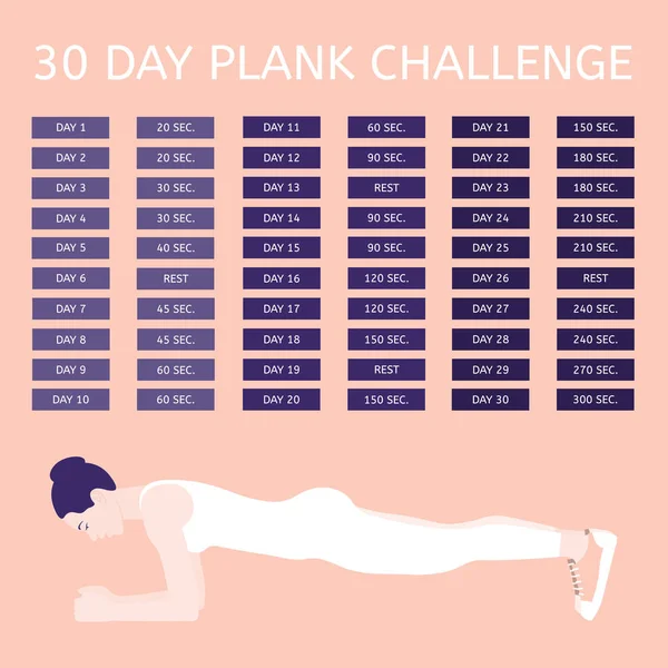 Tage Plank Challenge Junge Frau Bei Der Durchführung Einer Übung — Stockvektor