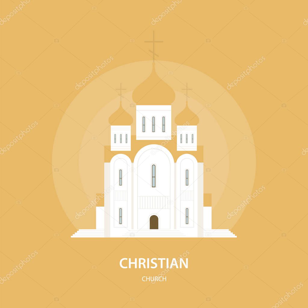 Christian Orthodox church. Russia and Eastern Europe. Religion and architecture. Vector illustration