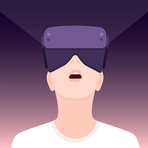青少年戴着虚拟现实的眼镜 惊讶的脸 矢量插图 — 图库矢量图片