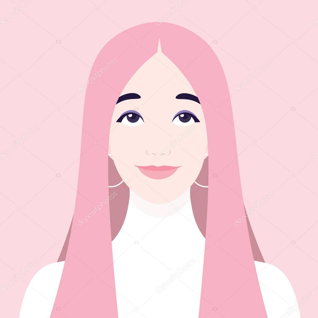 The face of a girl. Dreaming. Emotion rights. Portrait . Vector illustration