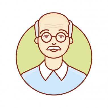 Bir yaşlı adamın yüzü. Bir adam portresi. Yaşlı. Dedesi avatar. Profesör. Doğrusal vektör çizim
