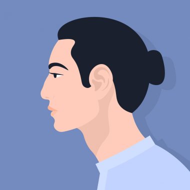 Asya adam. Adamın kafasını profil. Portre. Avatar. Vektör düz çizim