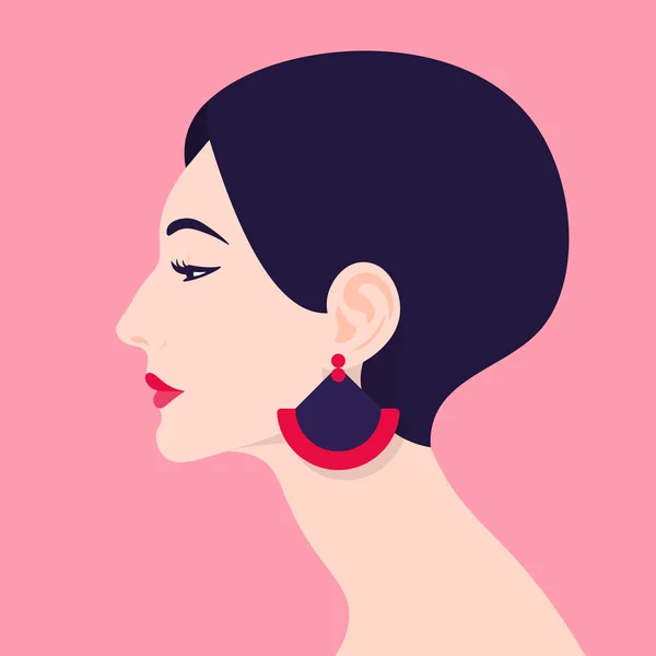 Head Woman Profile Portrait Elegant Avatar Vector Flat Illustration — Stock Vector