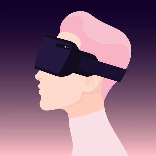 World Man Profile Virtual Reality Glasses Amazed Face Vector Illustration — Stock Vector