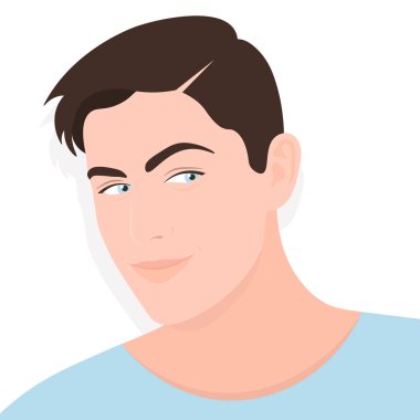 Genç bir adam portresi. Kurnaz. Kurnaz ve kurnaz. Vektör düz çizim