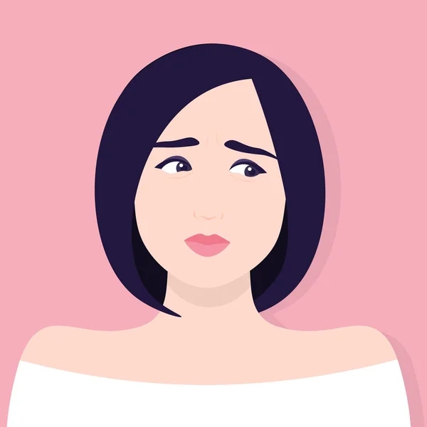 Ντροπή Πρόσωπο Μιας Γυναίκας Πορτρέτο Θλιβερή Avatar Συναισθήματα Εικονογράφηση Διάνυσμα — Διανυσματικό Αρχείο