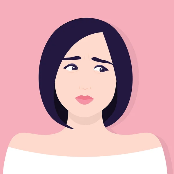 Qué Vergüenza Cara Una Mujer Retrato Triste Avatar Emociones Ilustración — Archivo Imágenes Vectoriales