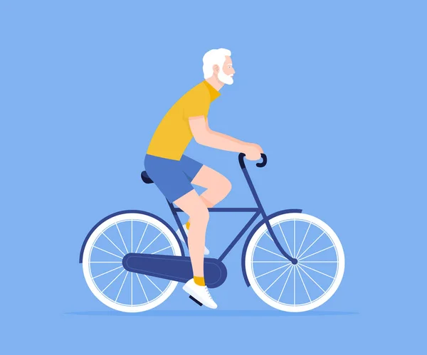 Vecchio Sta Andando Bicicletta Riposo Vacanza Uno Stile Vita Sano — Vettoriale Stock