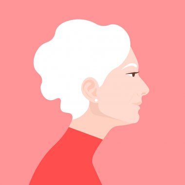 Yaşlı bir kadın profili. Emekli yüz tarafı. Avatar. Vektör düz çizim