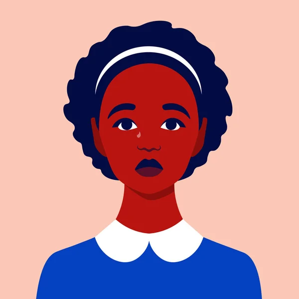 Портрет Грустной Девушки Аватар Школьницы Лицо Африканского Ребенка Сирота Векторная — стоковый вектор