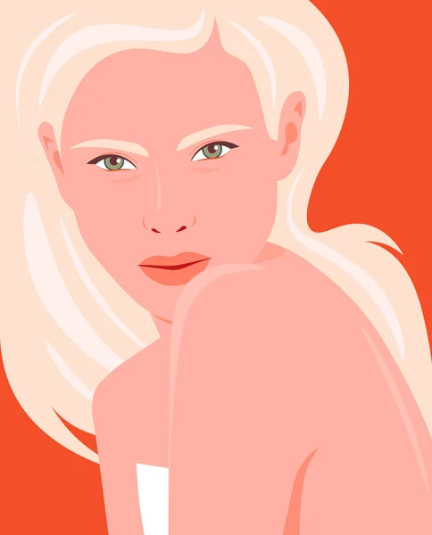 Портрет Молодой Красивой Женщины Девушка Блондинка Мода Красота Яркая Векторная — стоковый вектор