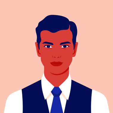 Bir iş adamının portresi. Sosyal ağ için genç bir adamın Avatar 'ı. Renkli bir portre. Müdürüm. Vektör düz resimleme