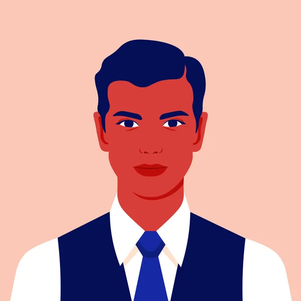 ビジネスマンの肖像画 ソーシャルネットワークのための若い男のアバター カラフルな肖像画 支店長ベクトル平図 — ストックベクタ