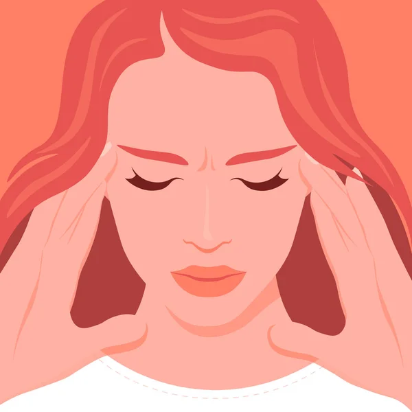 Face Woman Suffering Headache Migraine Overwork Symptom Influenza Other Diseases — Stock Vector