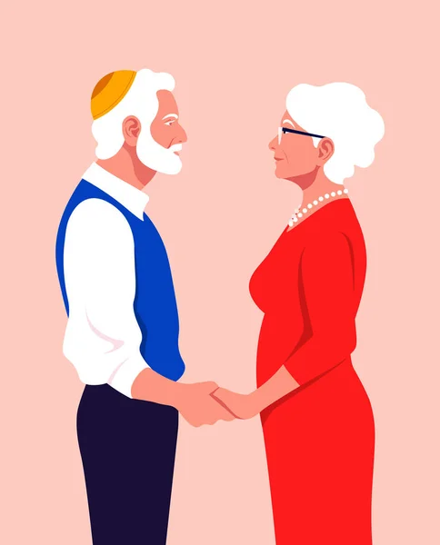 Une Paire Personnes Âgées Sont Profil Tiennent Main Amour Rencard — Image vectorielle