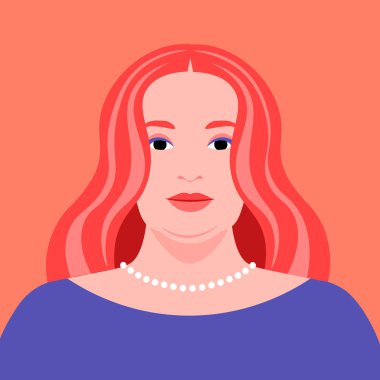 Kızıl saçlı bir kadının portresi. Sosyal ağ için Avatar. Kavisli kız. Vektör düz resimleme