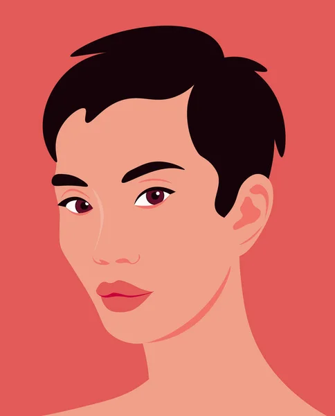 Retrato Una Joven Asiática Chica Modelo Moda Belleza Ilustración Vectorial — Vector de stock