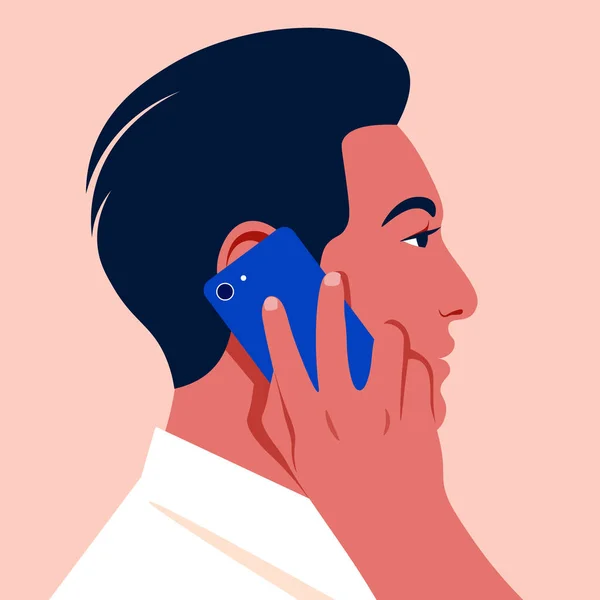 Perfil Tipo Oriental Empresário Com Smartphone Avatar Homem Asiático Ilustração —  Vetores de Stock