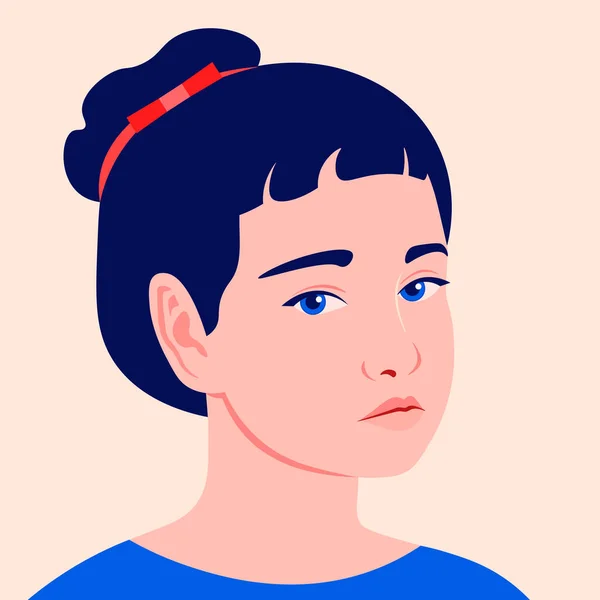 Retrato Uma Menina Triste Pré Escolares Avatar Uma Criança Ilustração — Vetor de Stock