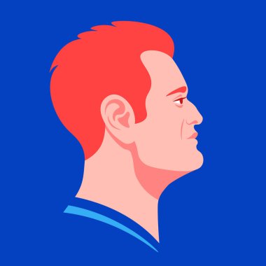 Kızıl saçlı bir adamın profili. Avrupalı bir iş adamının Avatar 'ı. Karakterin yan görüntüsü. Sosyal medya. Vektör düz resimleme
