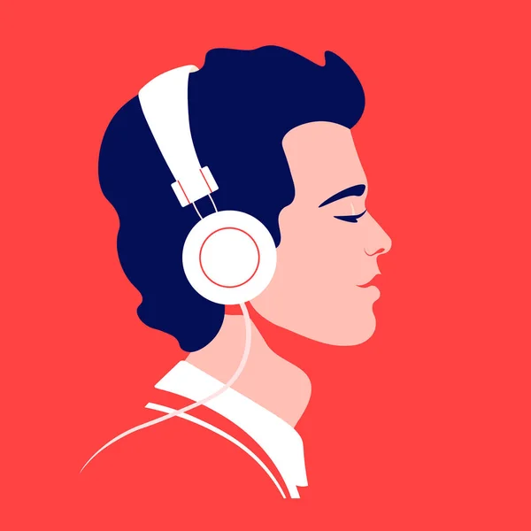 Giovanotto Ascolta Musica Con Cuffie Musicoterapia Profilo Del Ragazzo Avatar — Vettoriale Stock
