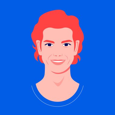 Kızıl saçlı bir adamın portresi. Avatar bir adam. Renkli portre. Üniversite öğrencisi. Vektör düz illüstrasyon