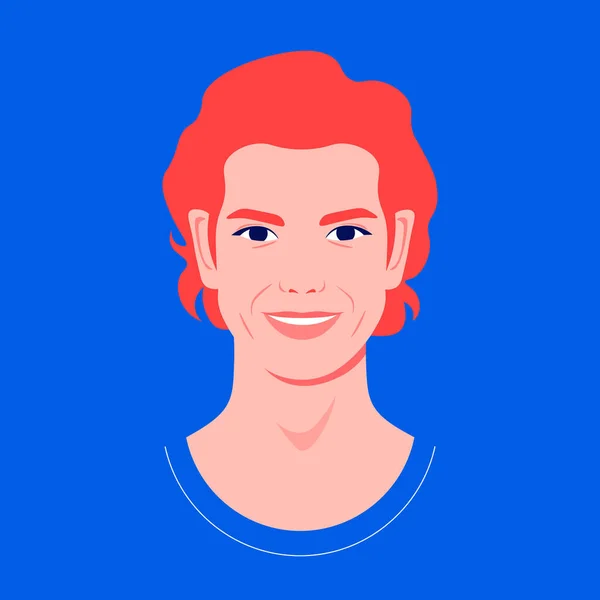 赤毛の男の肖像画男のアバターカラフルな肖像画 大学の学生 ベクトルフラットイラスト — ストックベクタ