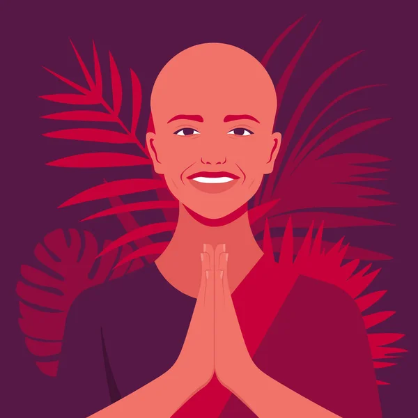 Usmívající Mnich Ruční Pozdravy Nebo Modlitby Buddhismus Krišnaismus Východní Náboženství — Stockový vektor
