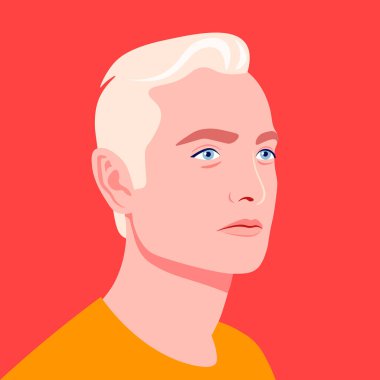 Genç sarışın bir adamın portresi. Sosyal ağ için beyaz bir adamın Avatar 'ı. Renkli bir portre. Üniversite öğrencisiyim. Vektör düz resimleme