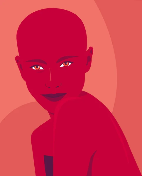 Portrait Young Bald Woman Fashion Alopecia Bright Vector Illustration Flat — Stock Vector