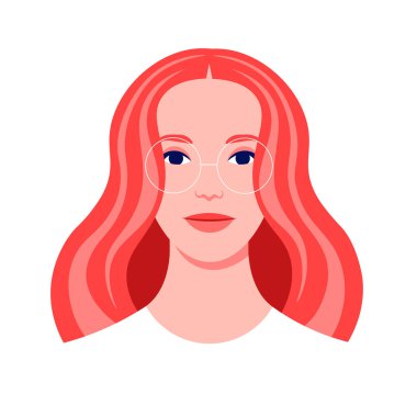 Kızıl saçlı bir kadının portresi. Sosyal ağ için yetişkin beyaz bir kızın Avatar 'ı. Renkli bir portre. Üniversite öğrencisiyim. Vektör düz resimleme