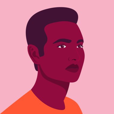 Genç bir Afrikalı adamın portresi. Sosyal ağ için Amerikalı bir adamın Avatar 'ı. Renkli bir portre. Üniversite öğrencisiyim. Vektör düz resimleme