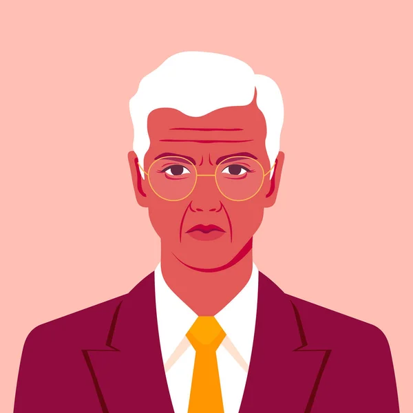 Portrait Vieil Homme Affaires Costume Avec Une Cravate Avatar Homme — Image vectorielle
