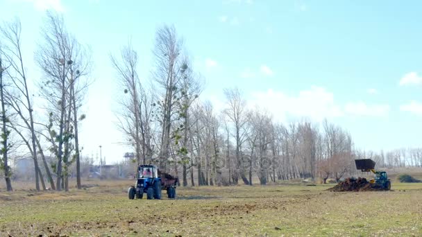 Traktoren bearbeiten den Boden des Agrofeldes — Stockvideo