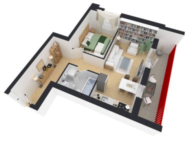 3D render döşenmiş ev daire