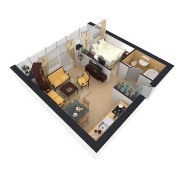 3D render döşenmiş ev daire