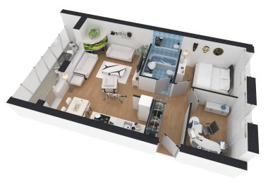 3D render döşenmiş ev daire