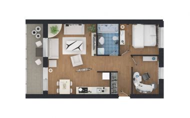 3D render döşenmiş ev daire