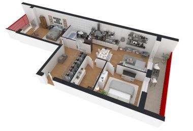 3D render döşenmiş ev daire