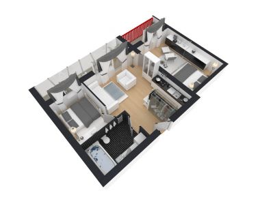 3D render döşenmiş ev daire