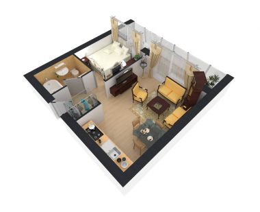 3D render döşenmiş ev daire