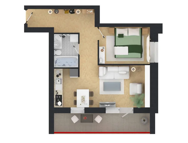 3d renderizado de apartamento en casa amueblado — Foto de Stock