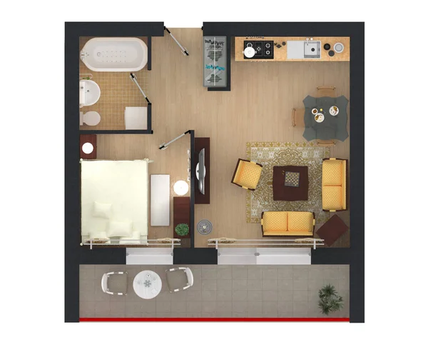 3d representación de apartamento en casa amueblado — Foto de Stock