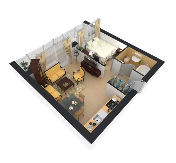 3d renderização de apartamento mobilado — Fotografia de Stock