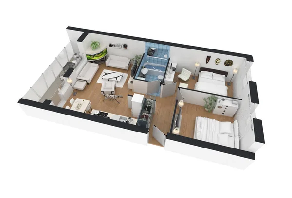 3D-Darstellung der möblierten Wohnung — Stockfoto