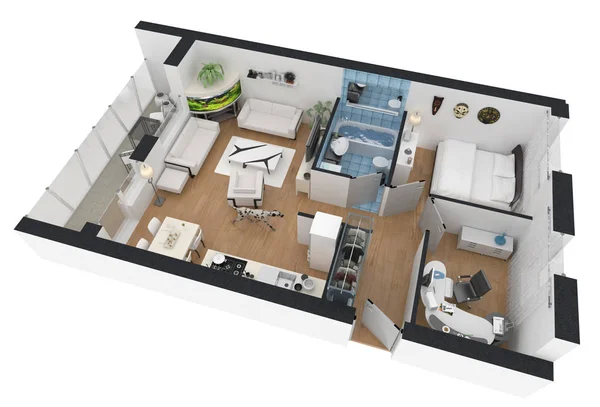 3D-rendering van ingerichte huis appartement — Stockfoto