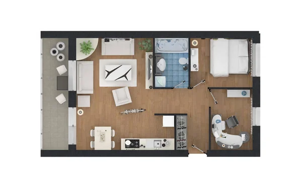 Rendering 3d dari apartemen rumah dilengkapi — Stok Foto